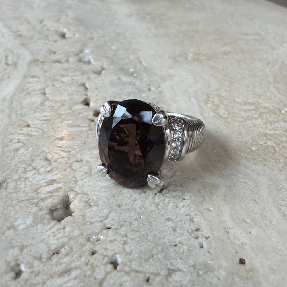 Elegant Crystal Ring with Smoky Stone